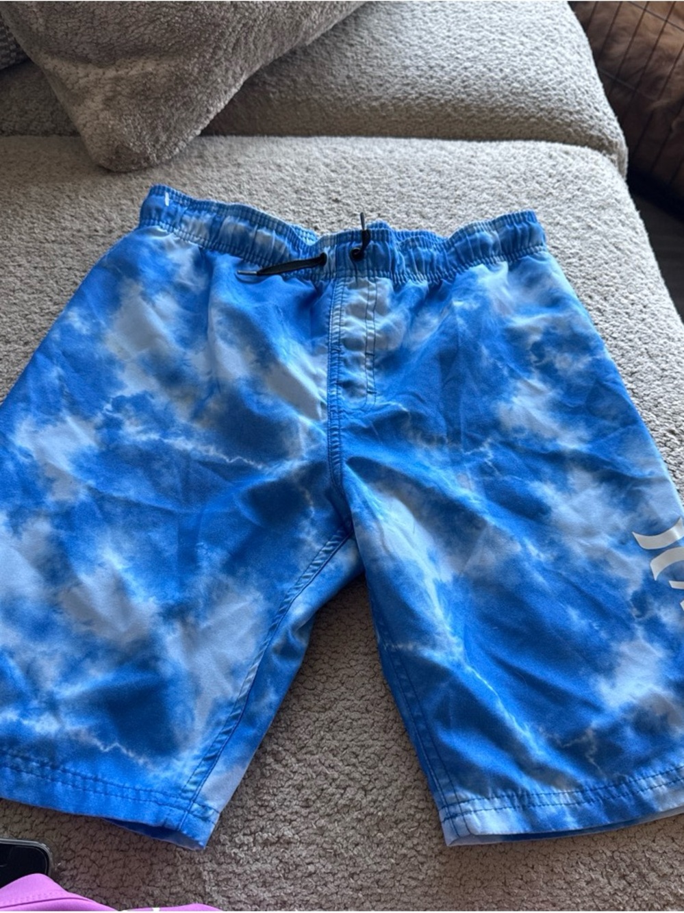 Hurley Blue and White Lined Swim Shorts